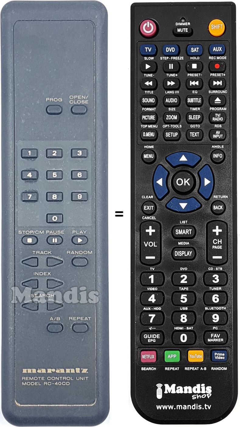 Comandos à distância equivalente RC40CD