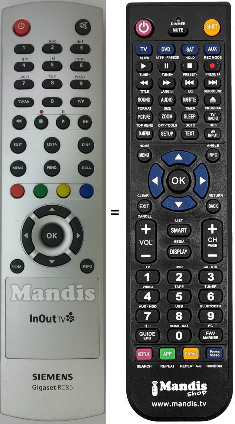 Comandos à distância equivalente Siemens RC85