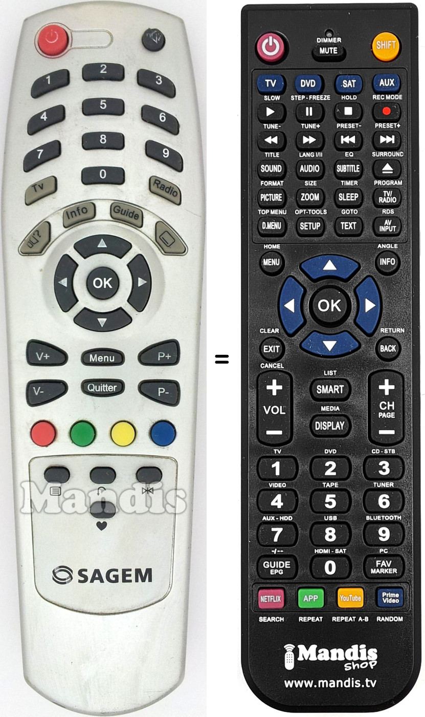 Comandos à distância equivalente Sagem REMCON905