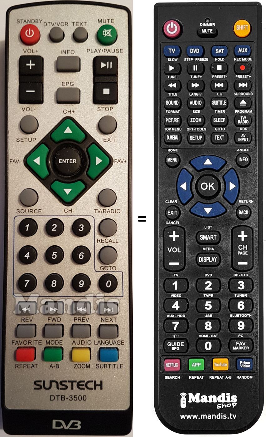 Comandos à distância equivalente Sunstech DTB3500-2