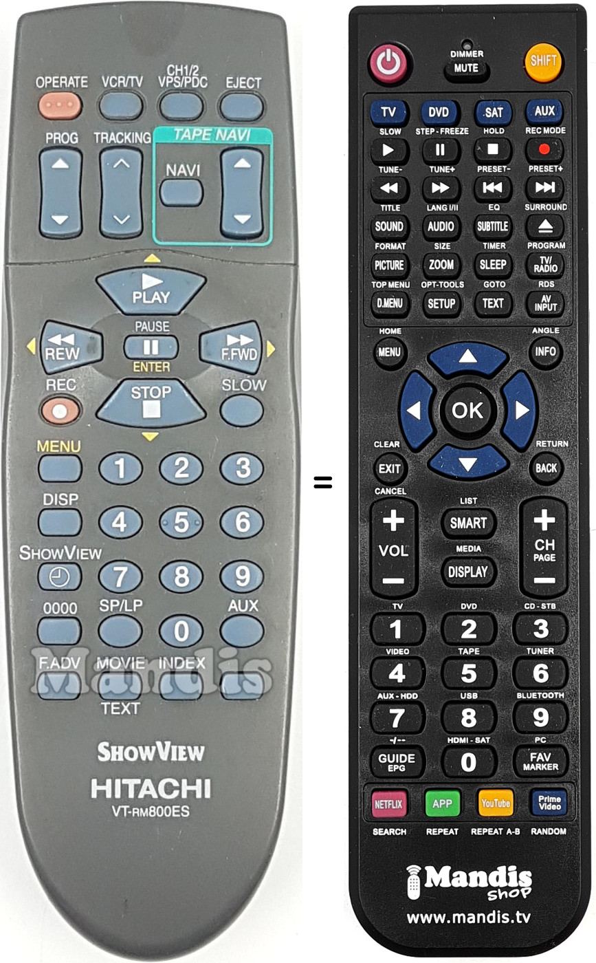 Comandos à distância equivalente Hitachi VT-RM 800 ES