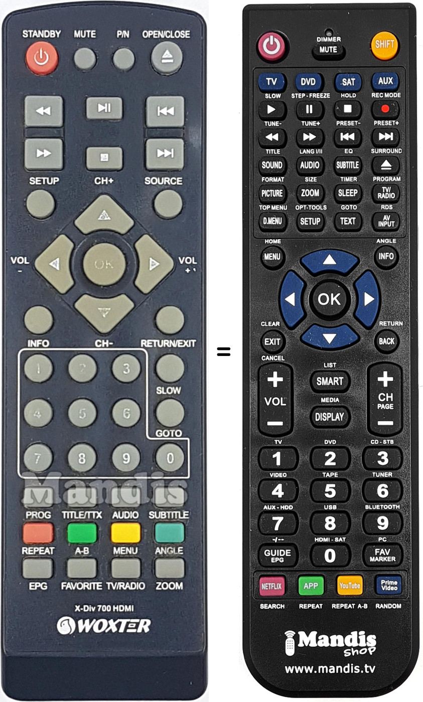 Comandos à distância equivalente Woxter X-Div700-HDMI