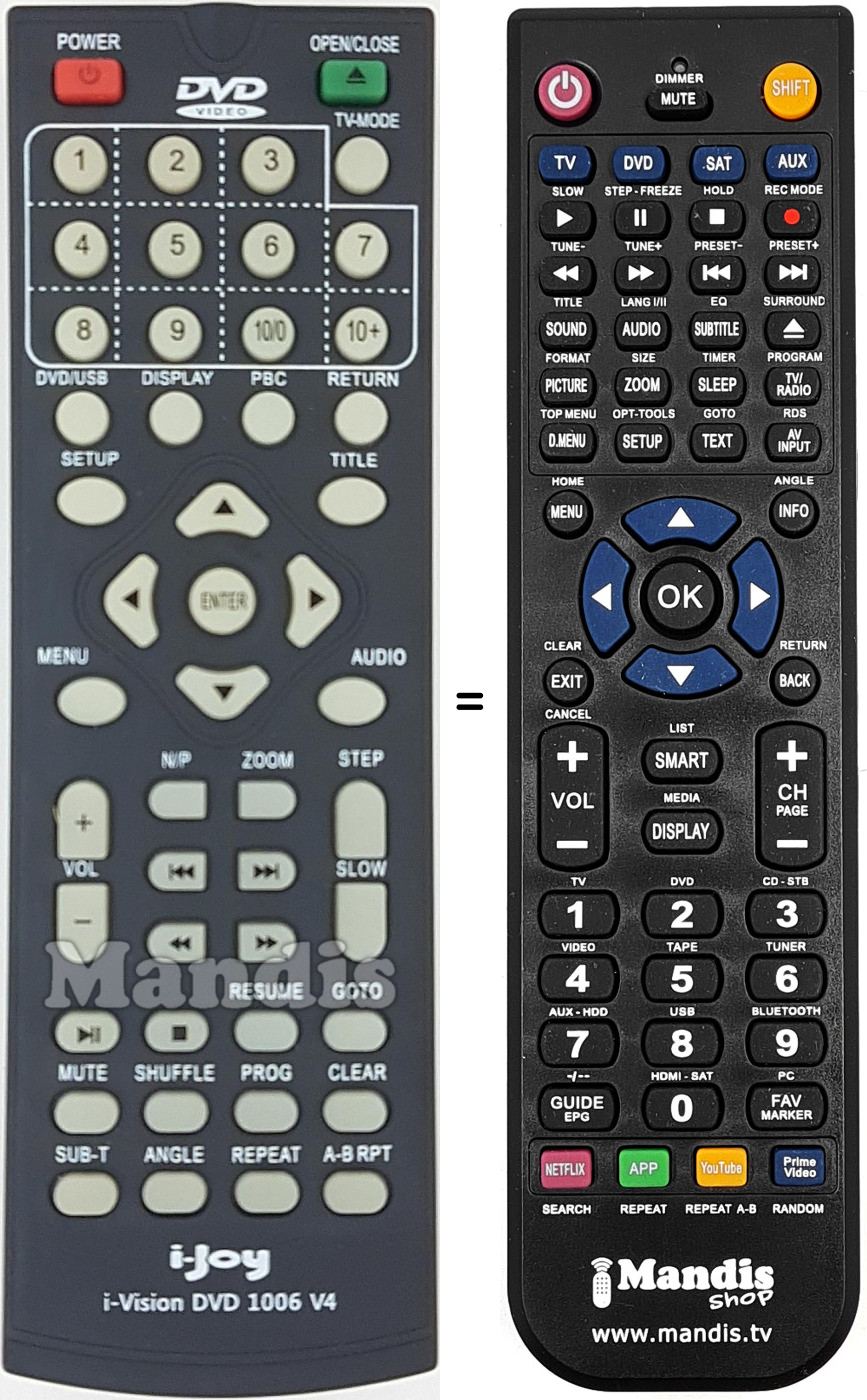 Comandos à distância equivalente i-Vision DVD 1006 V4