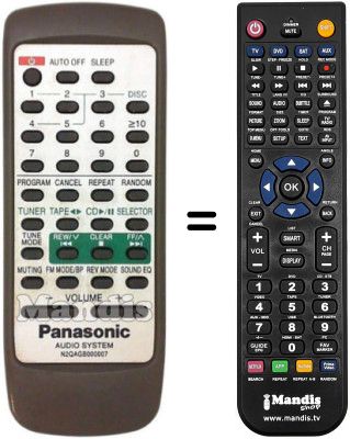Comandos à distância equivalente Panasonic N2QAGB000007