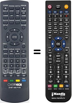 Comandos &agrave; dist&acirc;ncia equivalente Overtech DVBT-065 PVR