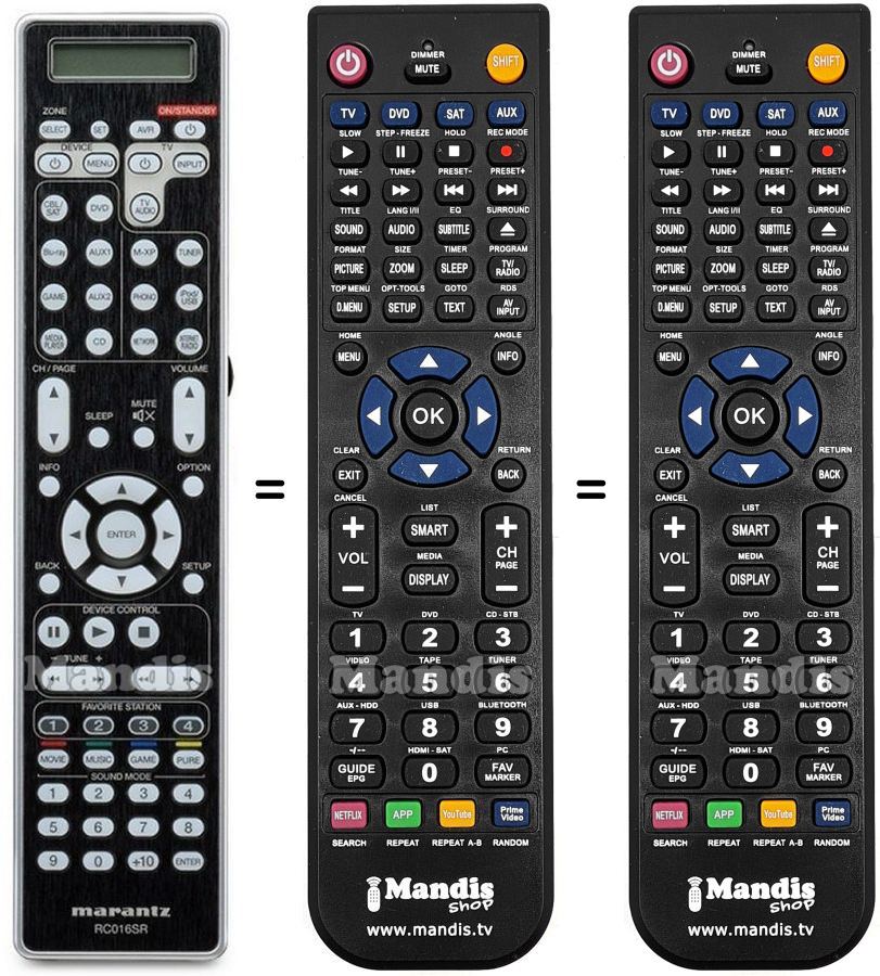 Comandos à distância equivalente Marantz RC016SR